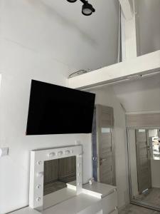 Una televisión o centro de entretenimiento en Aloha Apartments Gryfa Pomorskiego