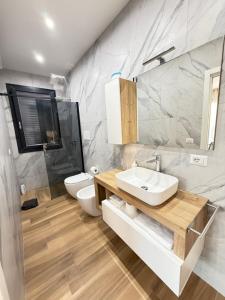 CTAApartment Free Shuttle的带水槽和马桶的浴室