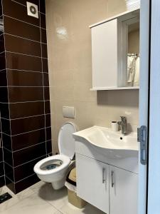 a bathroom with a toilet and a sink at Green Apartment in Prishtina in Pristina
