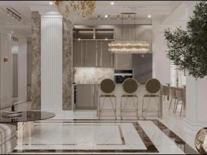 a kitchen with a table and some chairs at Special VIP Apartment Mariott in Baku