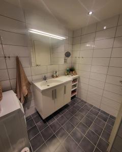a bathroom with a sink and a mirror at Leilighet til leie på Synnfjellet in Lii