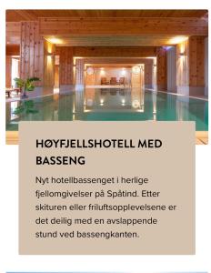 a advertisement for a swimming pool in a building at Leilighet til leie på Synnfjellet in Lii