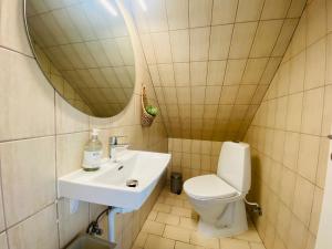 ein kleines Badezimmer mit Toilette und Waschbecken in der Unterkunft Stub Inn Guesthouse in Stubbekøbing