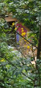 a colorful kite is seen through the trees at Glamping Castel Dell'Aquila in Gragnola