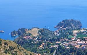 an aerial view of a small island in the water at Beautiful Home In Bronte With Wifi in Maletto