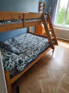 a bedroom with two bunk beds and a wooden floor at Gute Vingård in Havdhem +13 photos