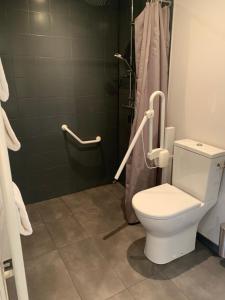 a bathroom with a toilet and a shower at Hôtel Ar Iniz in Saint Malo