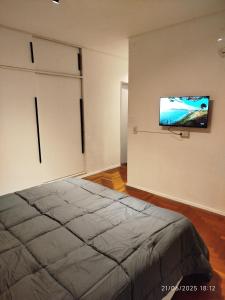 a bedroom with a bed and a flat screen tv at Monoambiente en pleno centro in Concordia