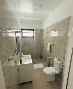 a bathroom with a toilet and a sink and a shower at Vila Ramos I in Funchal