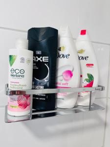 a shelf with a group of products in a refrigerator at Comfy Downtown Studio at Prime Location in Jyväskylä