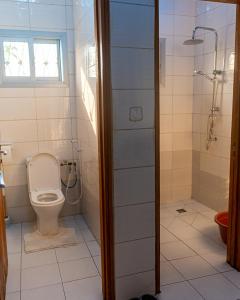 a bathroom with a toilet and a shower at Maison moderne et cosy en plein centre ville de Douala in Douala