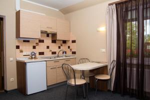 a kitchen with a table and chairs and a sink at Yuzhniy Dvorik in Odesa
