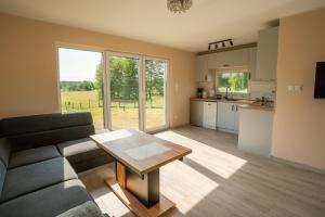 a living room with a couch and a table at Domek wakacyjny Średnia Huta in Warlubie