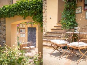 two pictures of a patio with chairs and a table at Villaflair - Porto Ercole Pool Villa in Porto Ercole