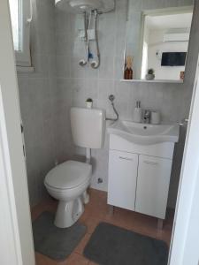 a bathroom with a toilet and a sink at Apartman Meli in Rab