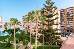 apartamentowiec z palmami i parkiem w obiekcie Apartamento Lucía w mieście Torre del Mar