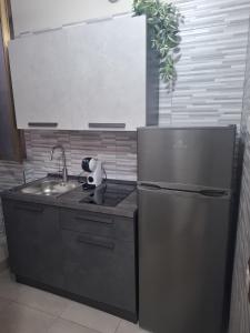 una cucina con frigorifero in acciaio inox e lavello di Machi House a Scafati