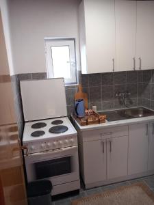 a kitchen with a stove and a sink at Apartman Eldar in Mostar