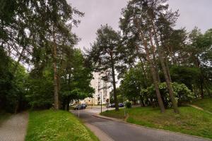 a street with trees on the side of a road at Apartamenty Trójmiejskie - Sopot Forest 2 Bedroom in Sopot