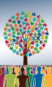 un gruppo di persone con un albero di puzzle di Porto City Center Mercado do Bolhão Prime location jesuína e as 3 janelas a Porto