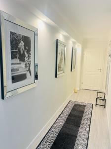 a hallway with a picture on the wall and a rug at Maison Lily Apartment 4 in Bad Lauterberg