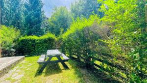 a picnic table in the middle of a garden at Appartamento Einaudi 11 - Affitti Brevi Italia in Bardonecchia