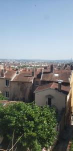 a view of a city with buildings and roofs at amazing view appartment in Lyon