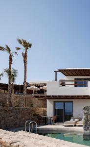 uma villa com piscina e palmeiras em Maximus Mykonos em Platis Yialos Mykonos
