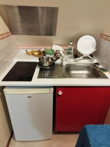 a small kitchen with a sink and a stove at studio des roses in Gournay-en-Bray