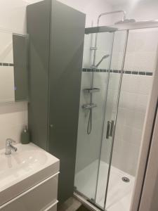 a bathroom with a shower and a sink at Bas de villa 2 à 5 couchages in Évenos