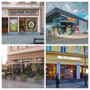 Apartment Ivana - free parking في كارلوفي فاري: أربع صور مختلفة لمتجر في مدينة