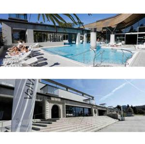 two pictures of a building with a swimming pool at Loft moderne dans un palace bourgeois in Aix-les-Bains