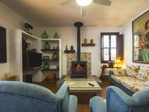 a living room with a couch and a fireplace at Cubo's Casa Rural Mar Verde in Adamuz