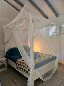 una cama con dosel en una habitación en Trois Ilets Studio EDEN VILLAGE, en Les Trois-Îlets