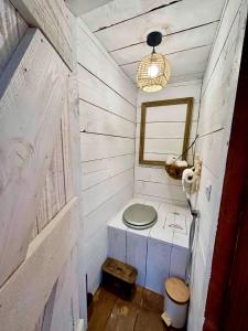 a small bathroom with a toilet in a house at Gite tente LOTUS in Montesquieu