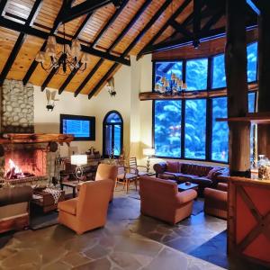 a living room filled with furniture and a fireplace at Altos Los Pioneros & Spa in Villa La Angostura