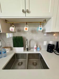 a kitchen counter with a sink and two lights at Home sweet home in Richmond