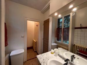 a bathroom with a sink and a toilet and a window at Maison rénovée en Berry, Parc de la Brenne, jardin - FR-1-591-749 in Saint-Hilaire-sur-Bénaize +13 photos