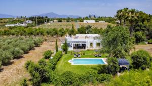 an aerial view of a house with a swimming pool at Cubo's Casa Rural El Oasis De Don Pedro in Villafranco de Guadalhorce