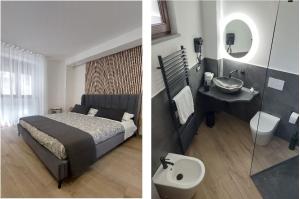 two pictures of a bedroom with a bed and a sink at CarMa Luxury Rooms in Linguaglossa