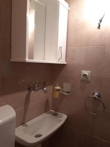a bathroom with a sink and a mirror and a toilet at Apartment for 2 in the house in Sutomore