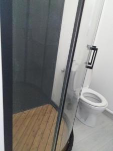 a shower in a bathroom with a toilet at studio meublé wifi à proximité du tram in Castelnau-le-Lez