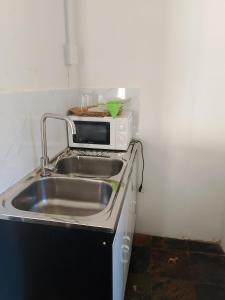 a kitchen with a sink and a microwave at Duminy Lodge Monthly Rentals in Bellville