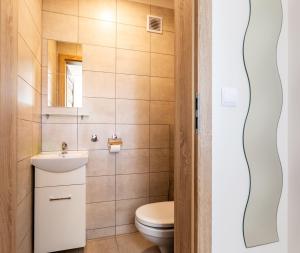 een badkamer met toilet en wastafel bij Leśna7 in Sztutowo +15 foto's