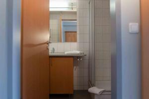 a bathroom with a sink and a mirror at Plaza Inn Braunschweig City Nord in Braunschweig