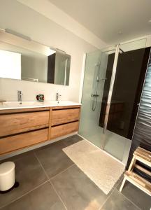 a bathroom with a shower and a sink at Baionako extea in Bayonne