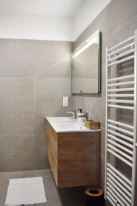 ein Badezimmer mit Waschbecken und Spiegel in der Unterkunft Amandula Bergerie Sotta hyper cozy in Sotta