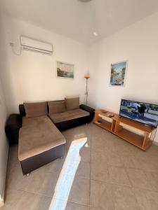 a living room with a couch and a flat screen tv at Райское место in Šušanj