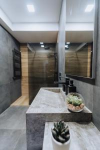 un baño con lavabo y espejo en Riscani 1BR Steps to Kaufland and Main Street, en Chişinău 33 fotos más