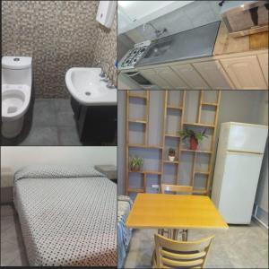 a collage of three pictures of a bathroom with a table and a sink at Dpto 1 in San Justo